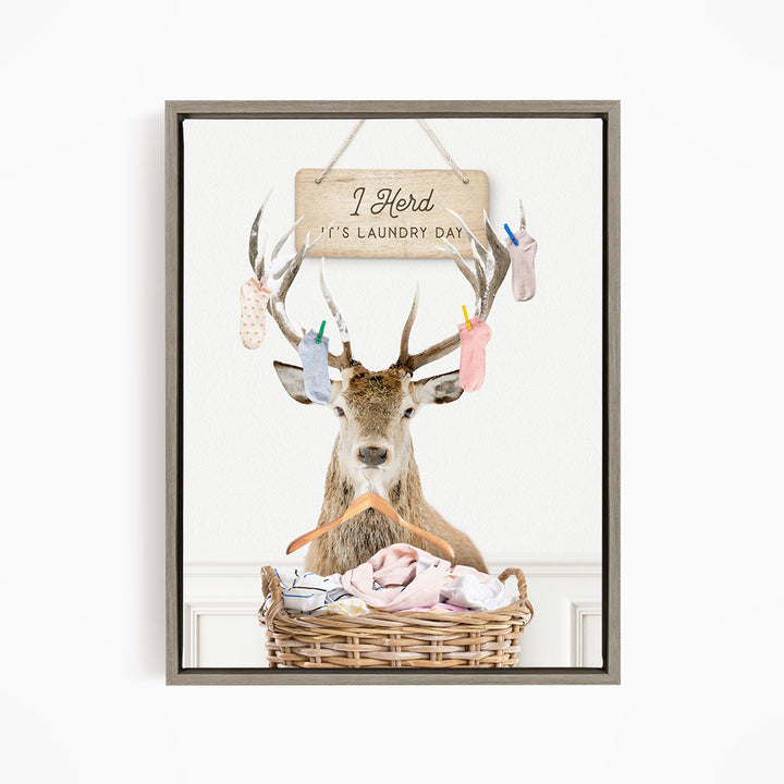 Deer In Laundry Basket "I Herd It's Laundry Day" Socks and Hanger