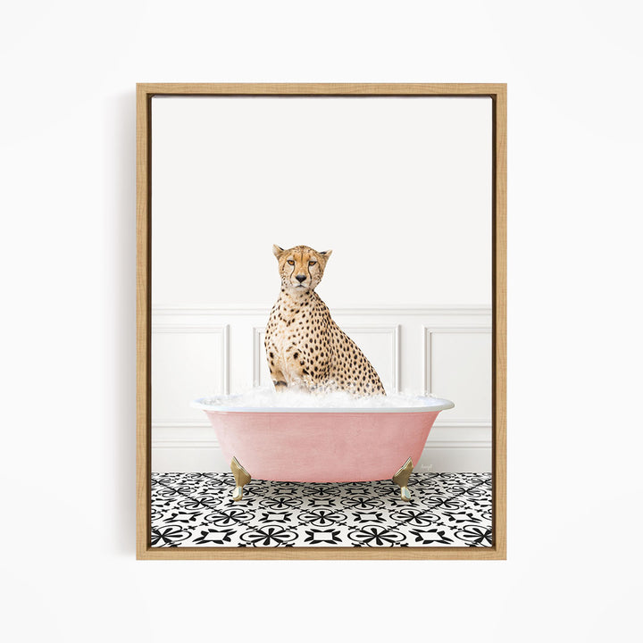 Cheetah in Stencil Tile with Pink Bathtub Bath