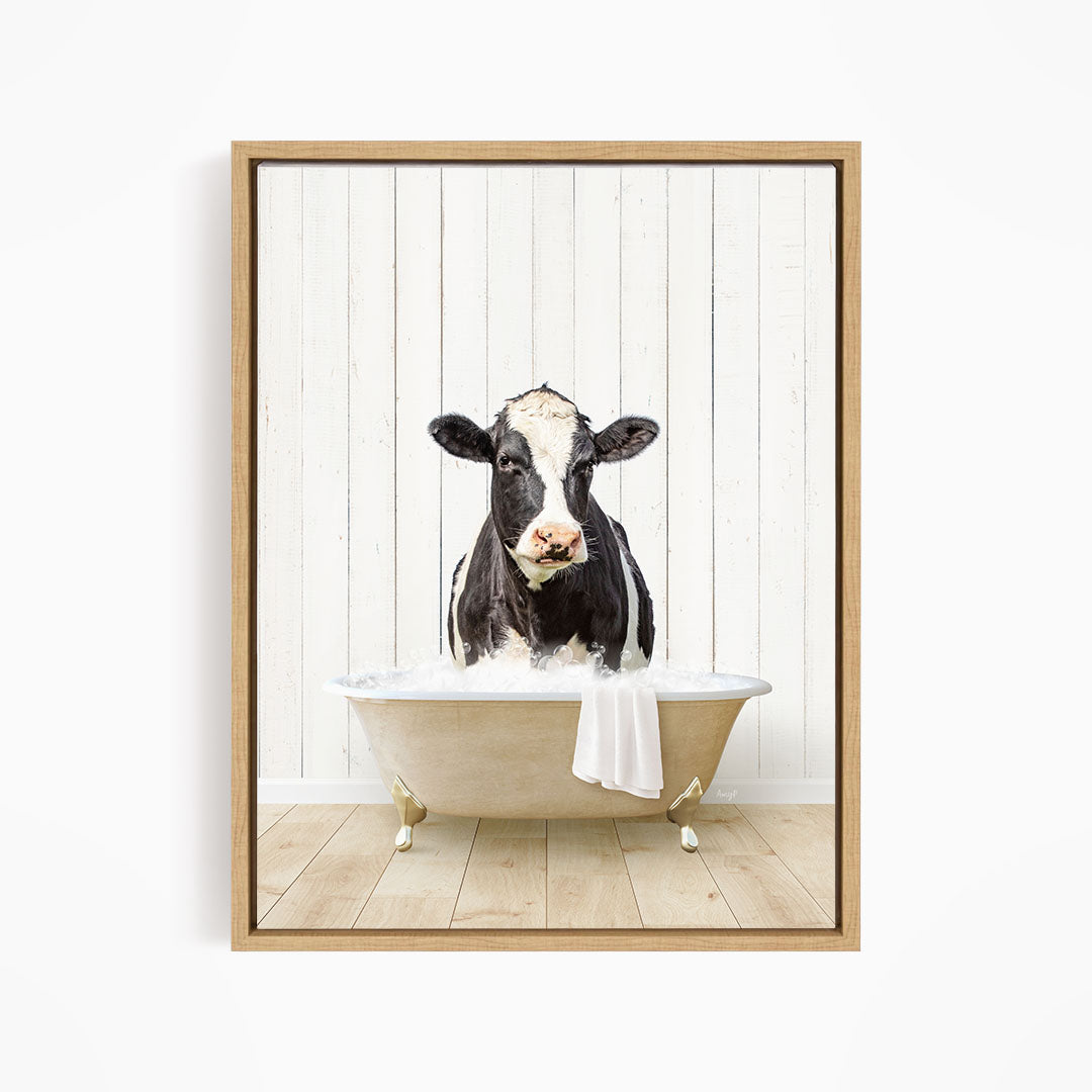 Black and White Cow in Farmhouse Bath