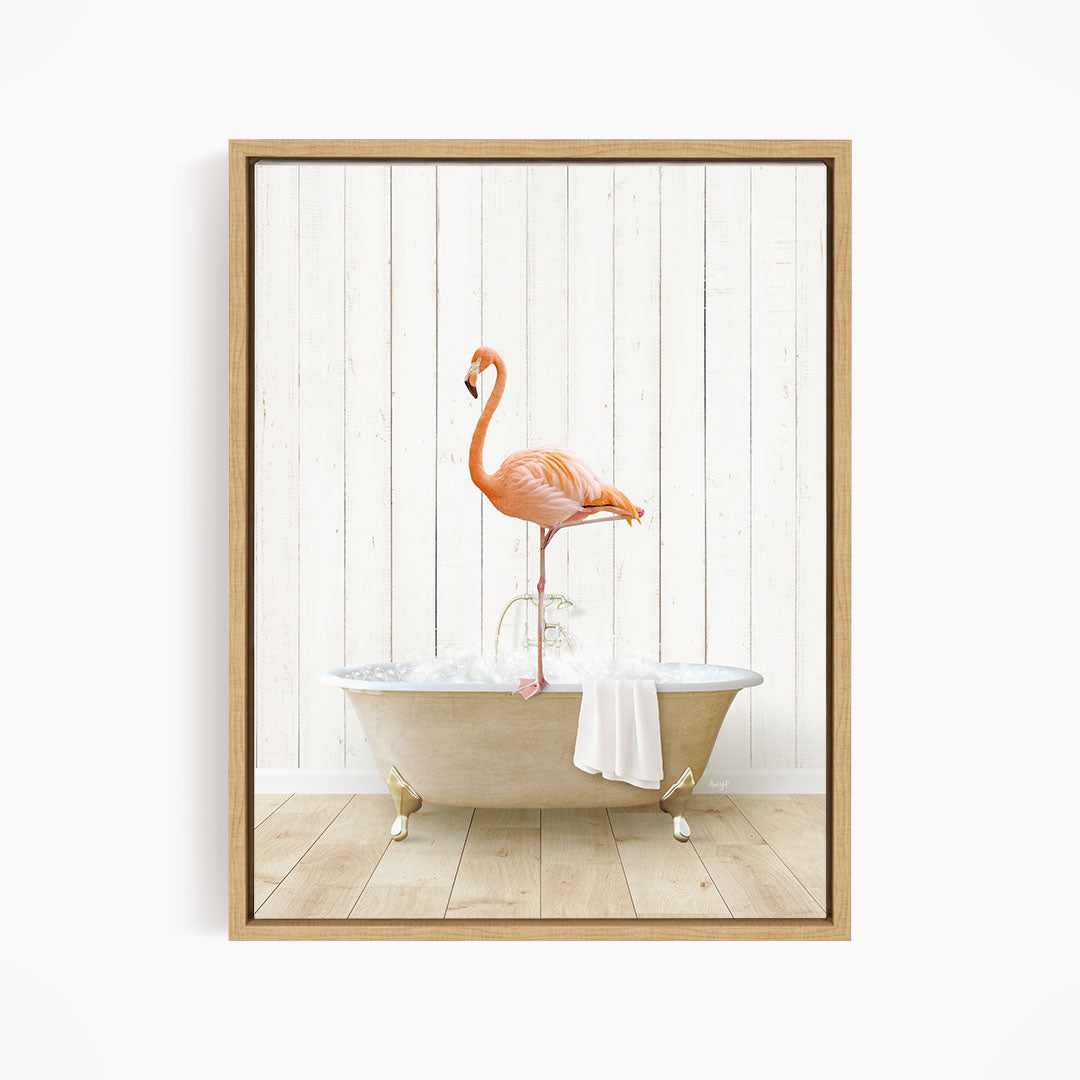 Flamingo in Farmhouse Bath