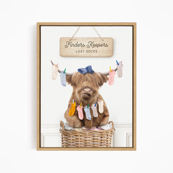 Highland Cow On Laundry Basket Finders Keepers Lost Socks