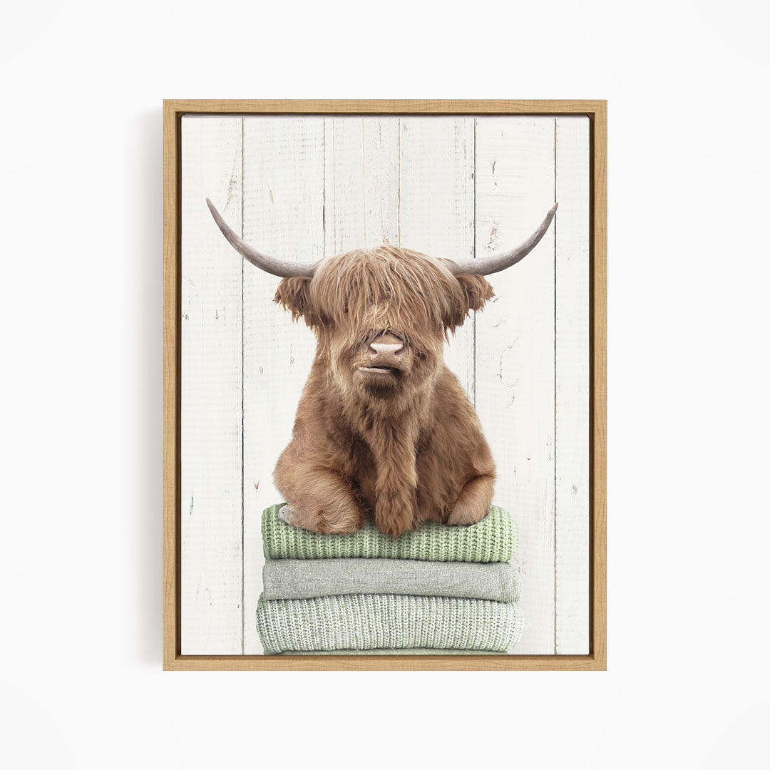Highland Cow on Folded Sweaters - Farmhouse Wall