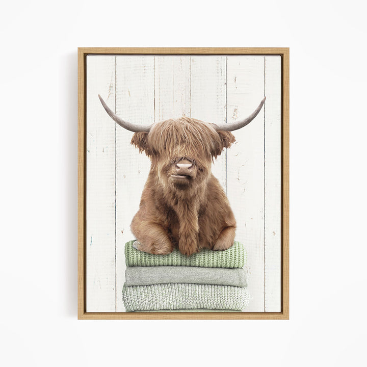 Highland Cow on Folded Sweaters - Farmhouse Wall