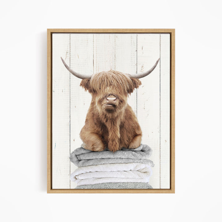 Highland Cow on Folded Towels - Farmhouse Wall