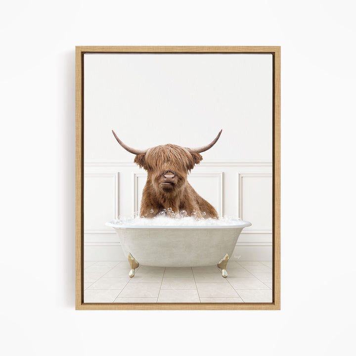 Highland Cow in Modern Neutral Bath