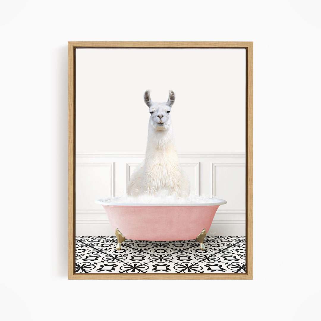 Llama in Stencil Tile with Pink Bathtub Bath