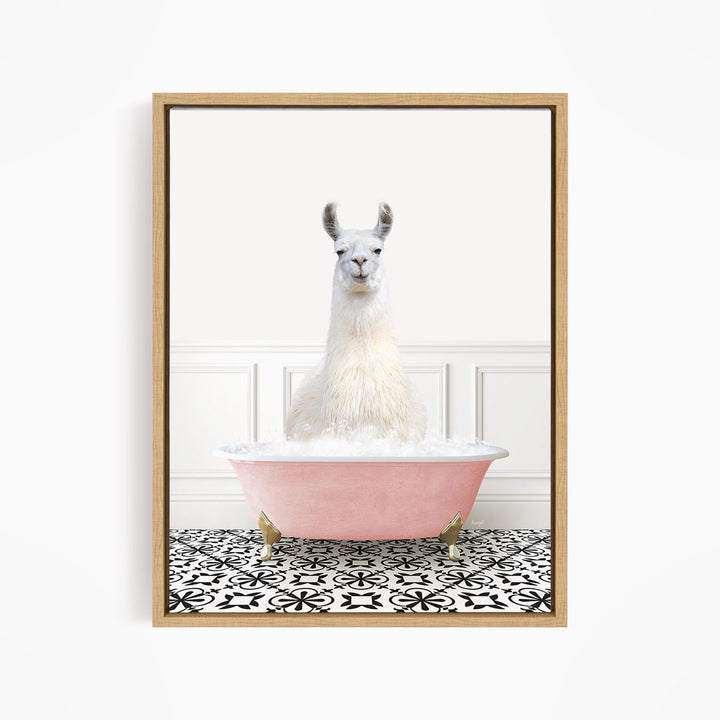 Llama in Stencil Tile with Pink Bathtub Bath