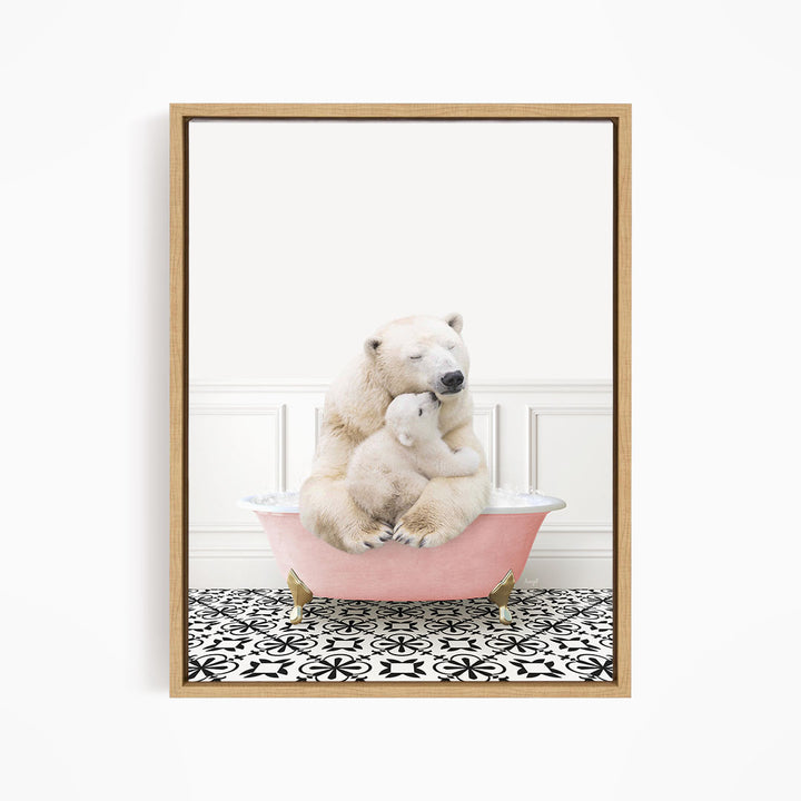 Mother and Baby Polar Bear in Stencil Tile with Pink Bathtub Bath