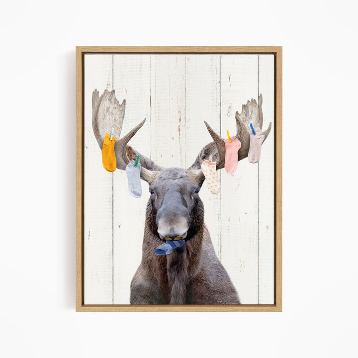 Moose With Lost Laundry Socks - Farmhouse Wall