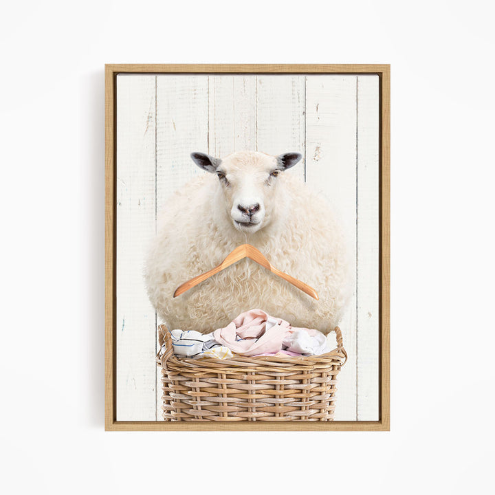 Sheep On Laundry Basket With Clothes Hanger - Farmhouse Wall