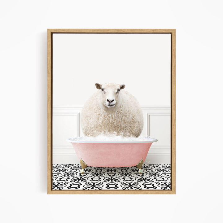 Sheep in Stencil Tile with Pink Bathtub Bath