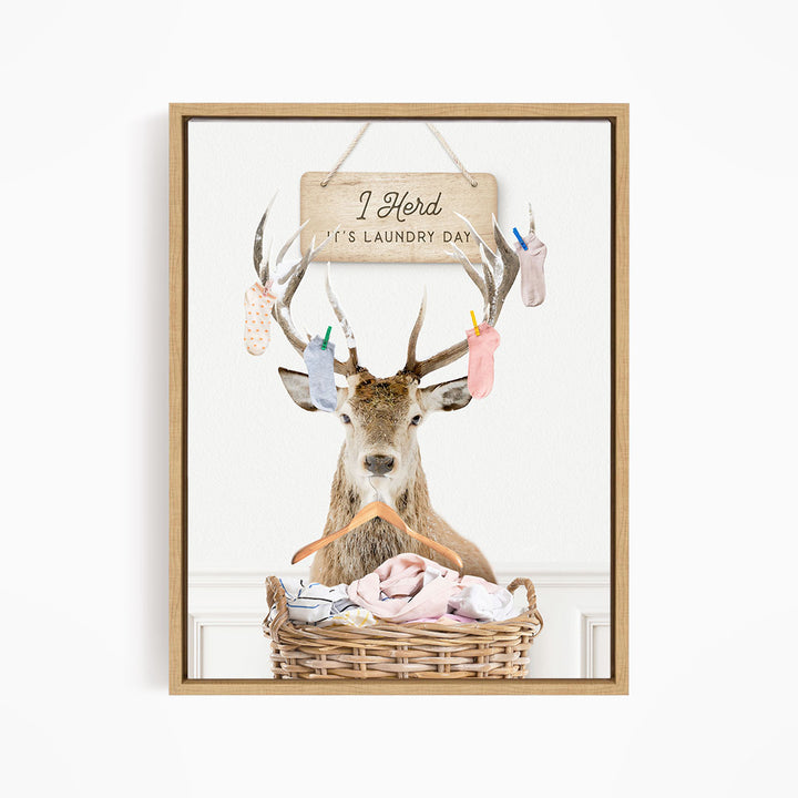 Deer In Laundry Basket "I Herd It's Laundry Day" Socks and Hanger