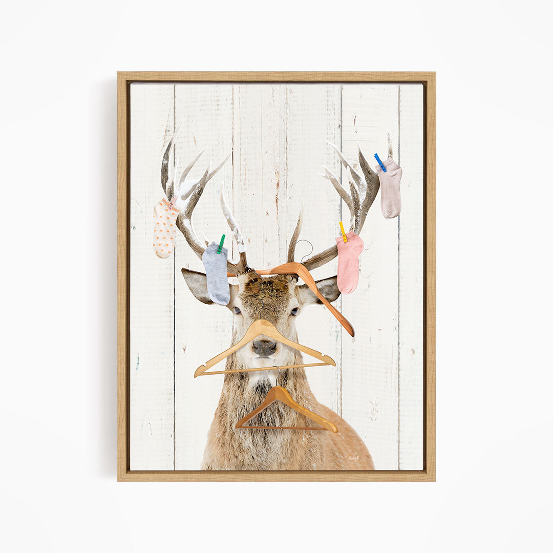 Deer with Laundry Socks and Clothes Hangers - Farmhouse Wall