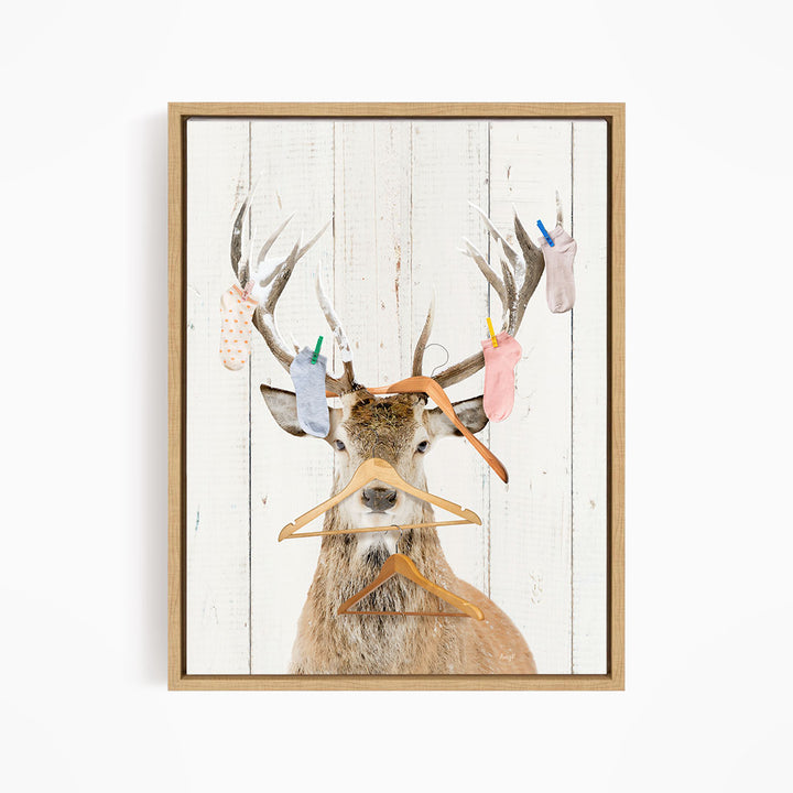 Deer with Laundry Socks and Clothes Hangers - Farmhouse Wall