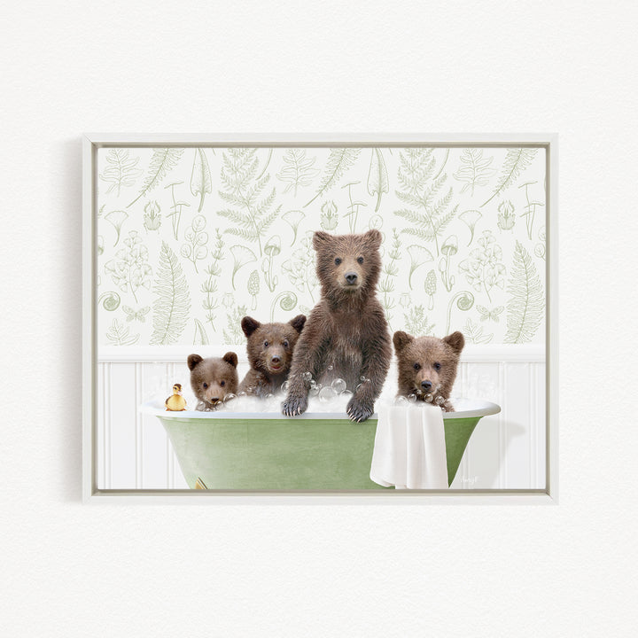 Four Bear Cubs in Fern Bubble Bath