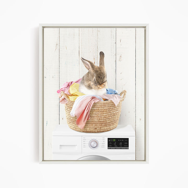 Bashful Bunny in Laundry Basket on Washing Machine- Farmhouse Wall