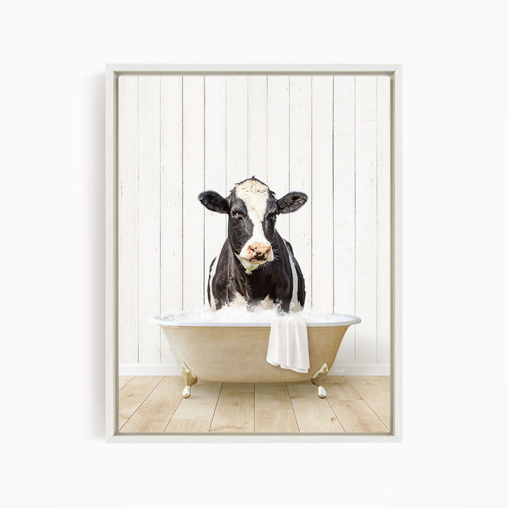 Black and White Cow in Farmhouse Bath