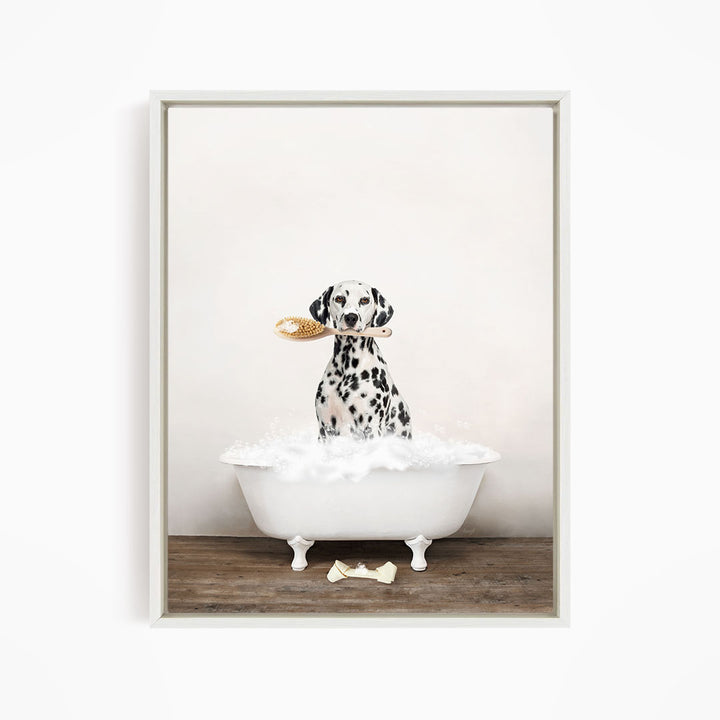 Dalmation in Rustic Bath Style Lots of Foamy Bubbles