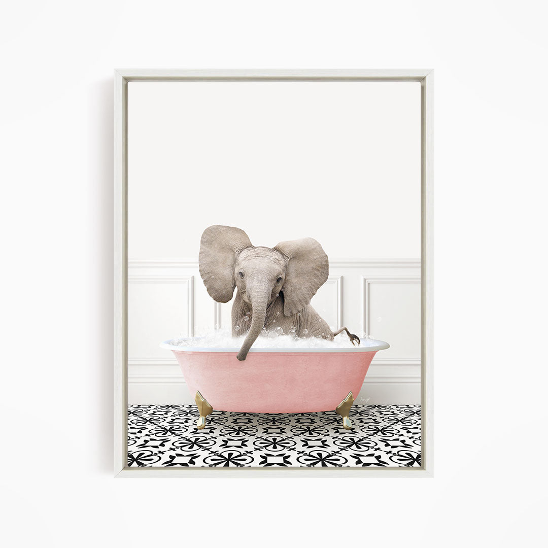 Baby Elephant No4 in Stencil Tile with Pink Bathtub Bath