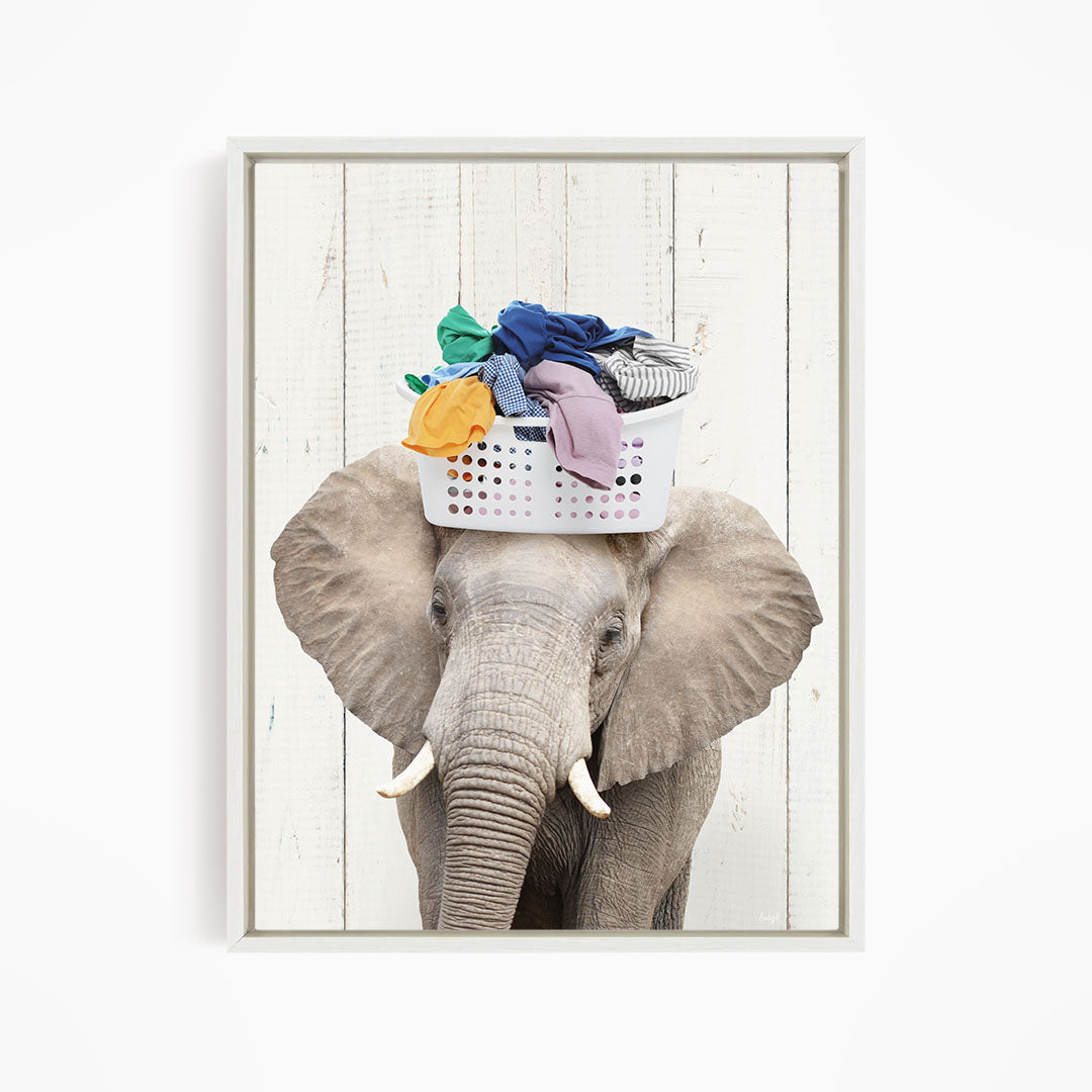 Elephant with Laundry Basket - Farmhouse Wall