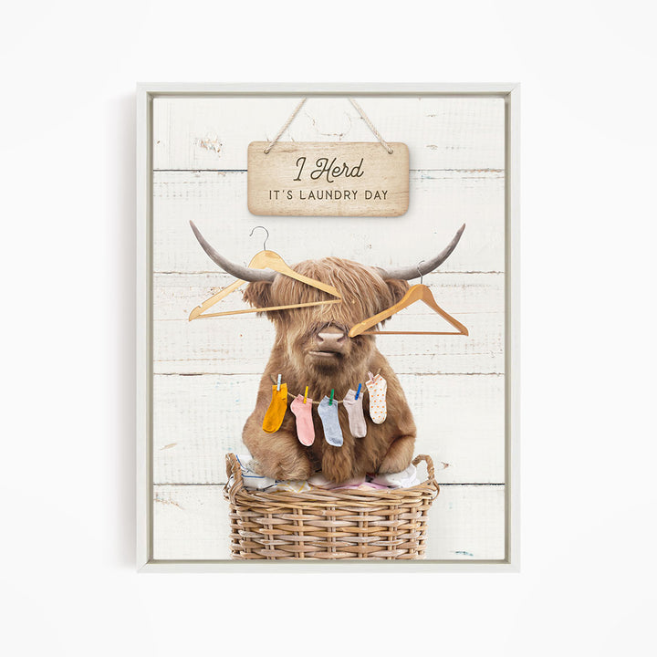 Highland Cow with Hangers and Socks - Farmhouse Wall Funny Sayings