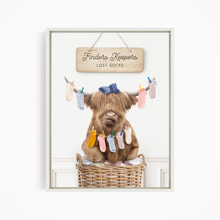 Highland Cow On Laundry Basket Finders Keepers Lost Socks