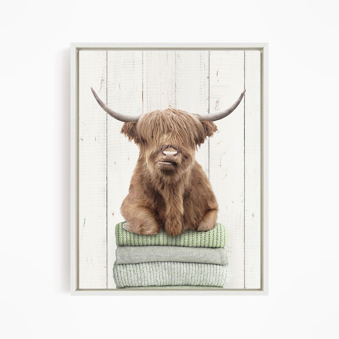 Highland Cow on Folded Sweaters - Farmhouse Wall