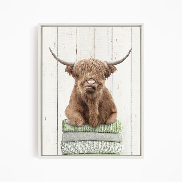 Highland Cow on Folded Sweaters - Farmhouse Wall
