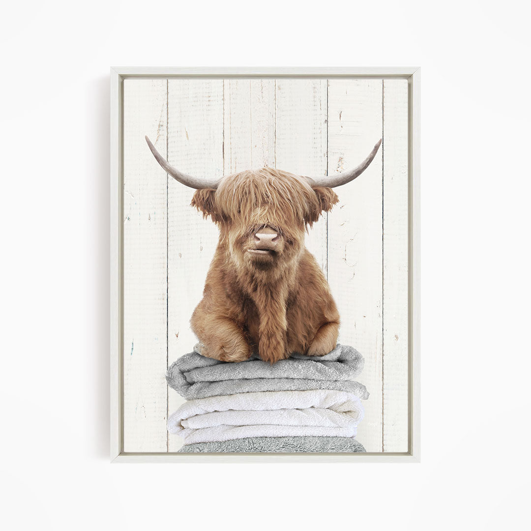 Highland Cow on Folded Towels - Farmhouse Wall