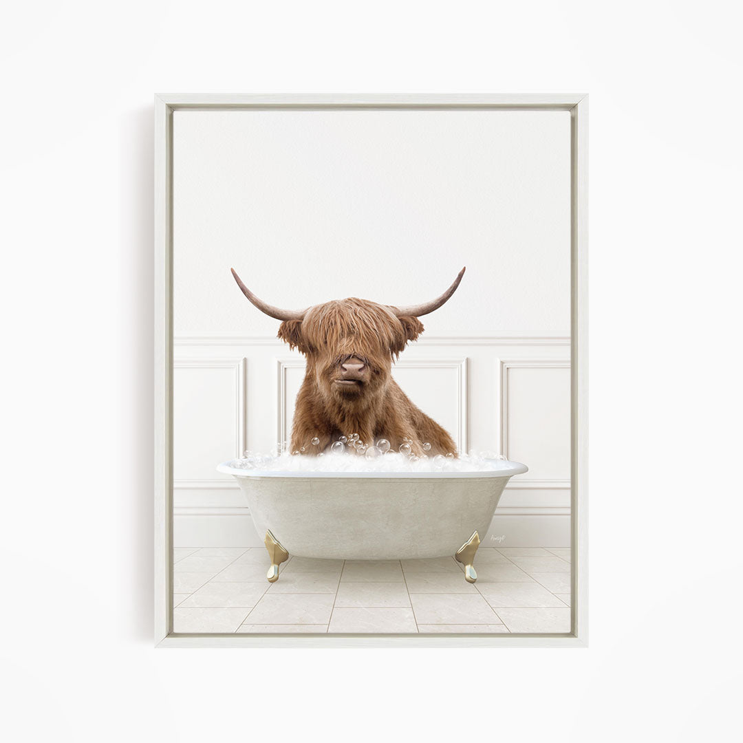 Highland Cow in Modern Neutral Bath