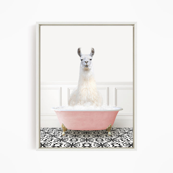 Llama in Stencil Tile with Pink Bathtub Bath