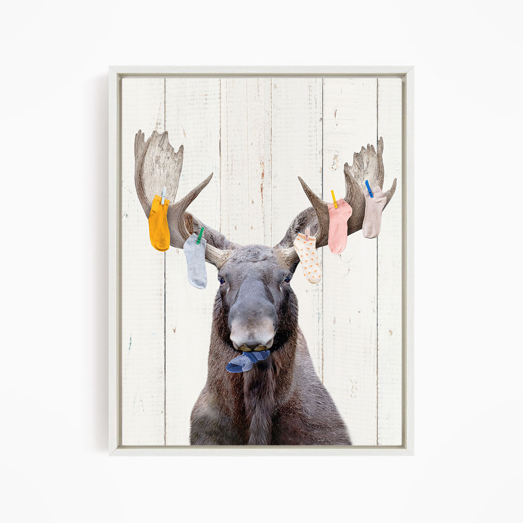 Moose With Lost Laundry Socks - Farmhouse Wall