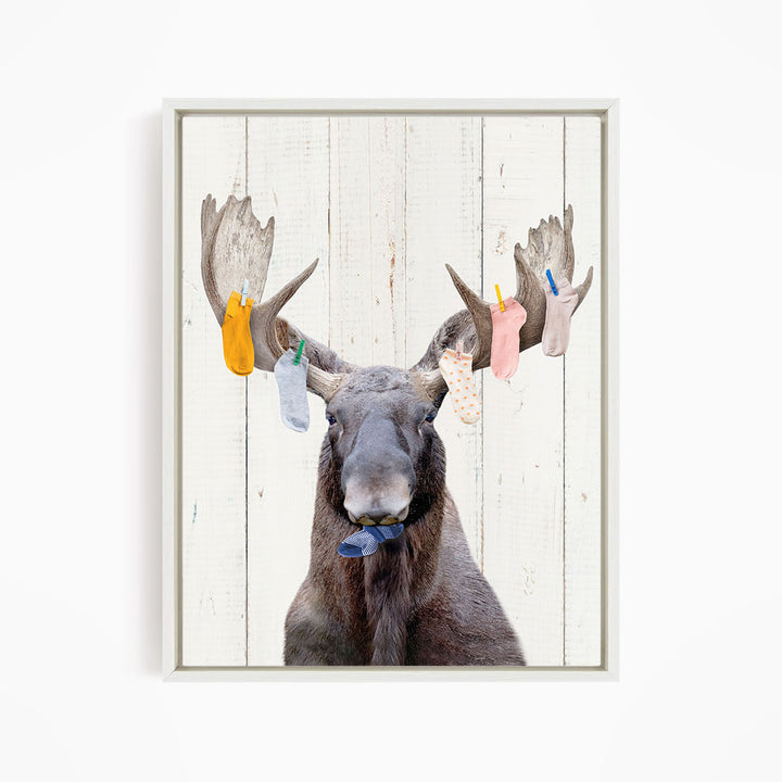 Moose With Lost Laundry Socks - Farmhouse Wall
