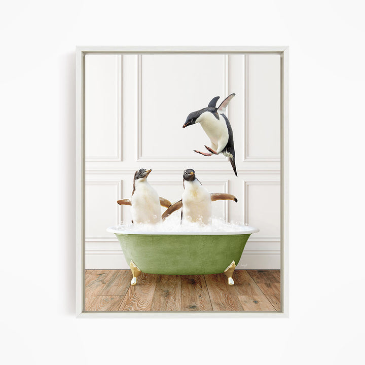 Penguins in Transitional Bath Style