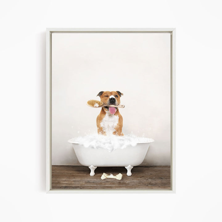 Pitbull in Rustic Bath Style Lots of Foamy Bubbles