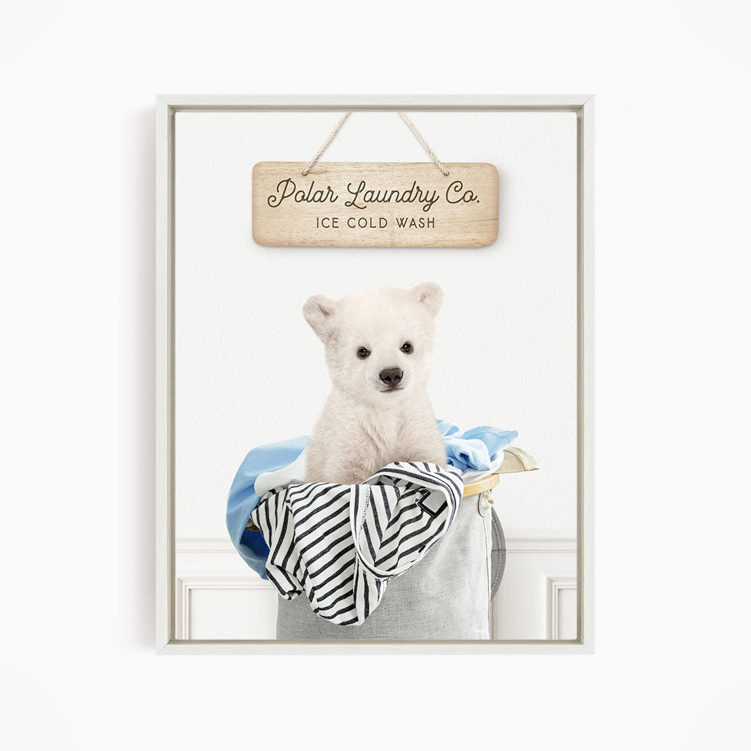 Polar Bear Cub in Laundry Basket - Simple Panel Wall Funny Sayings