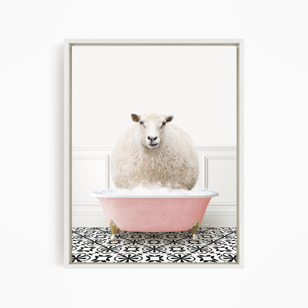 Sheep in Stencil Tile with Pink Bathtub Bath