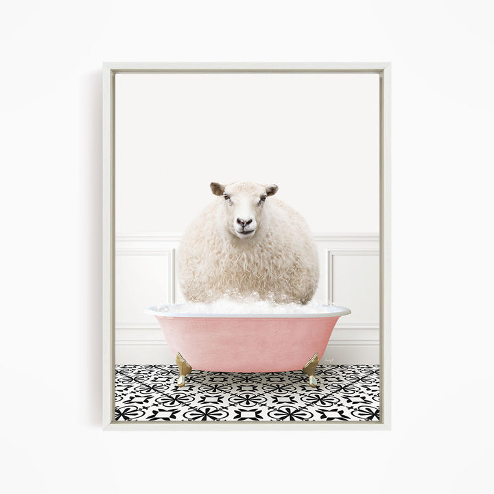 Sheep in Stencil Tile with Pink Bathtub Bath