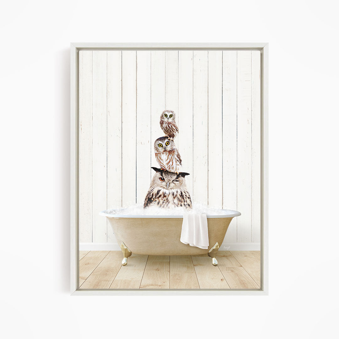 Stacked Owls in Farmhouse Bath