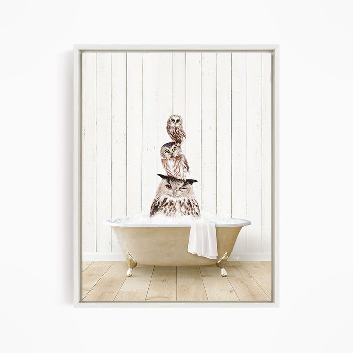 Stacked Owls in Farmhouse Bath