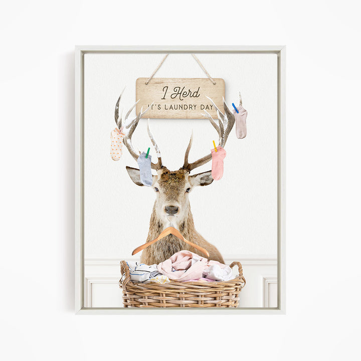 Deer In Laundry Basket "I Herd It's Laundry Day" Socks and Hanger