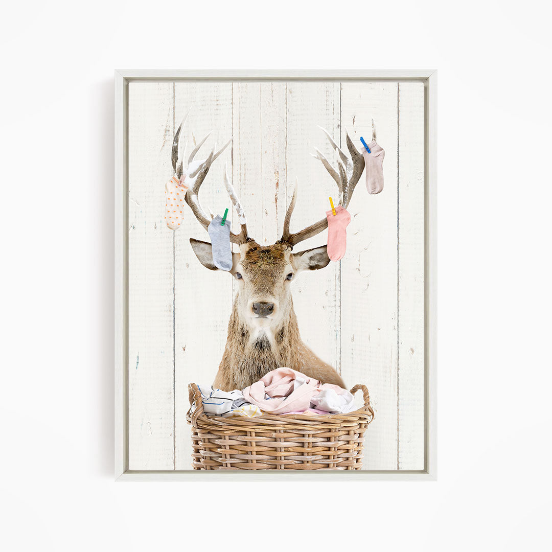 Deer With On Laundry Basket with Laundry Socks - Farmhouse Wall