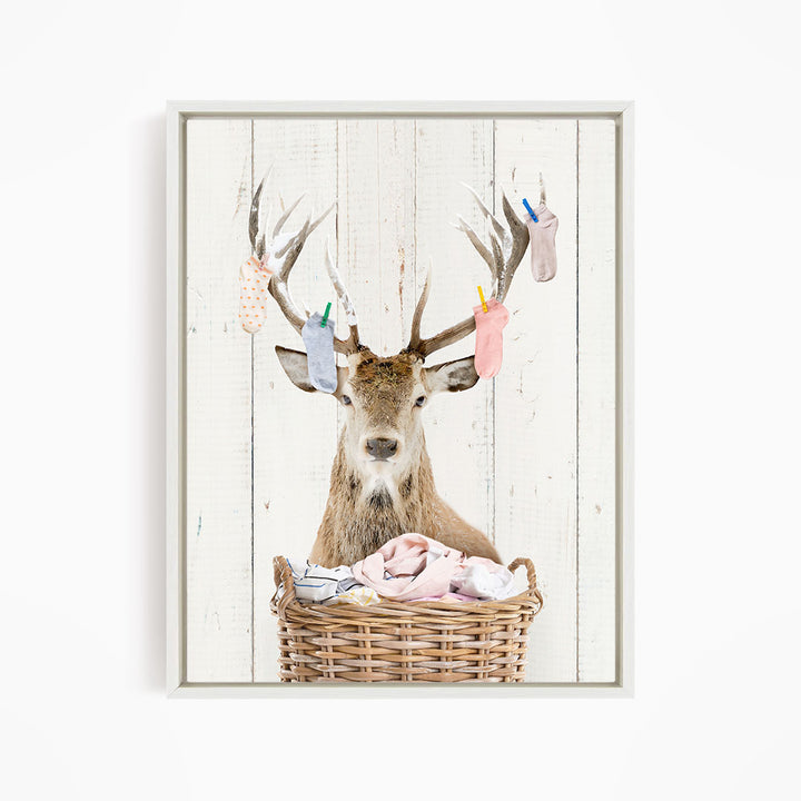 Deer With On Laundry Basket with Laundry Socks - Farmhouse Wall