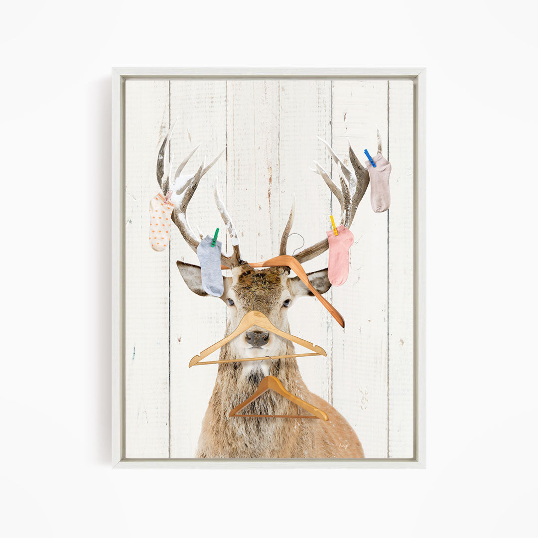 Deer with Laundry Socks and Clothes Hangers - Farmhouse Wall