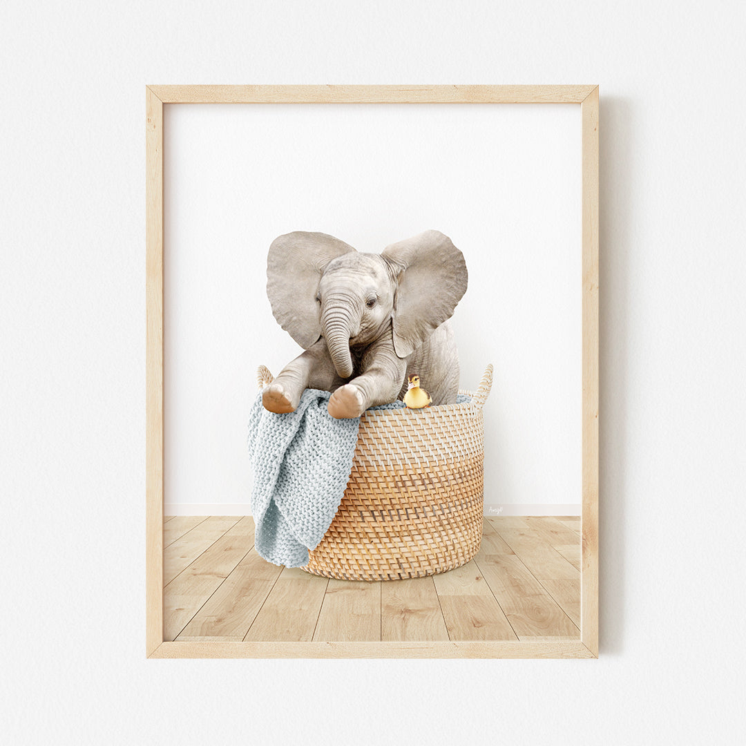 a picture of an elephant in a basket