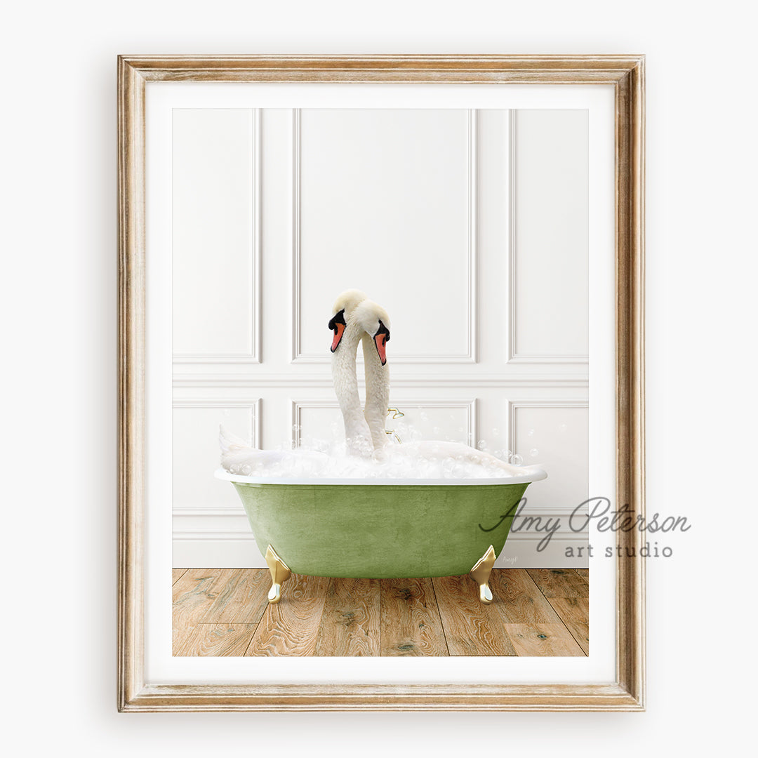 a picture of a swan in a bath tub