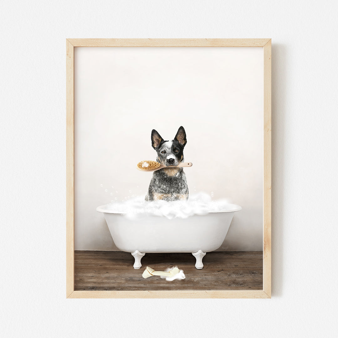 a dog is taking a bath in a bathtub