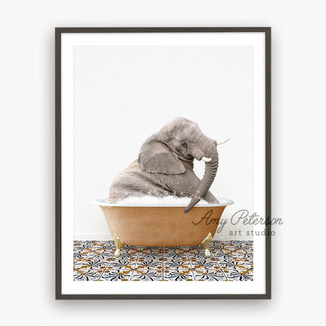 a picture of a baby elephant sitting in a bathtub