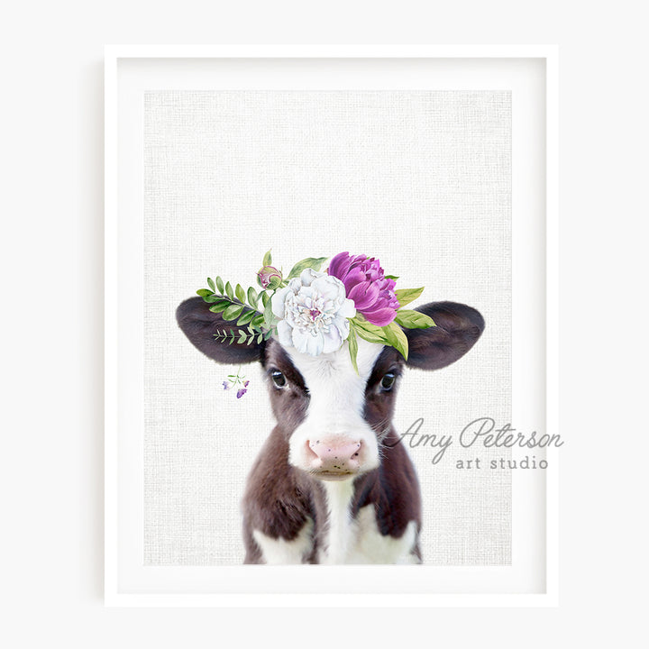 a cow with a flower crown on its head