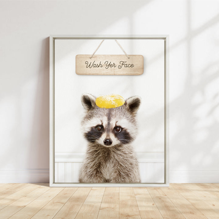 Raccoon "Wash yer face" - Bathroom Cottage White